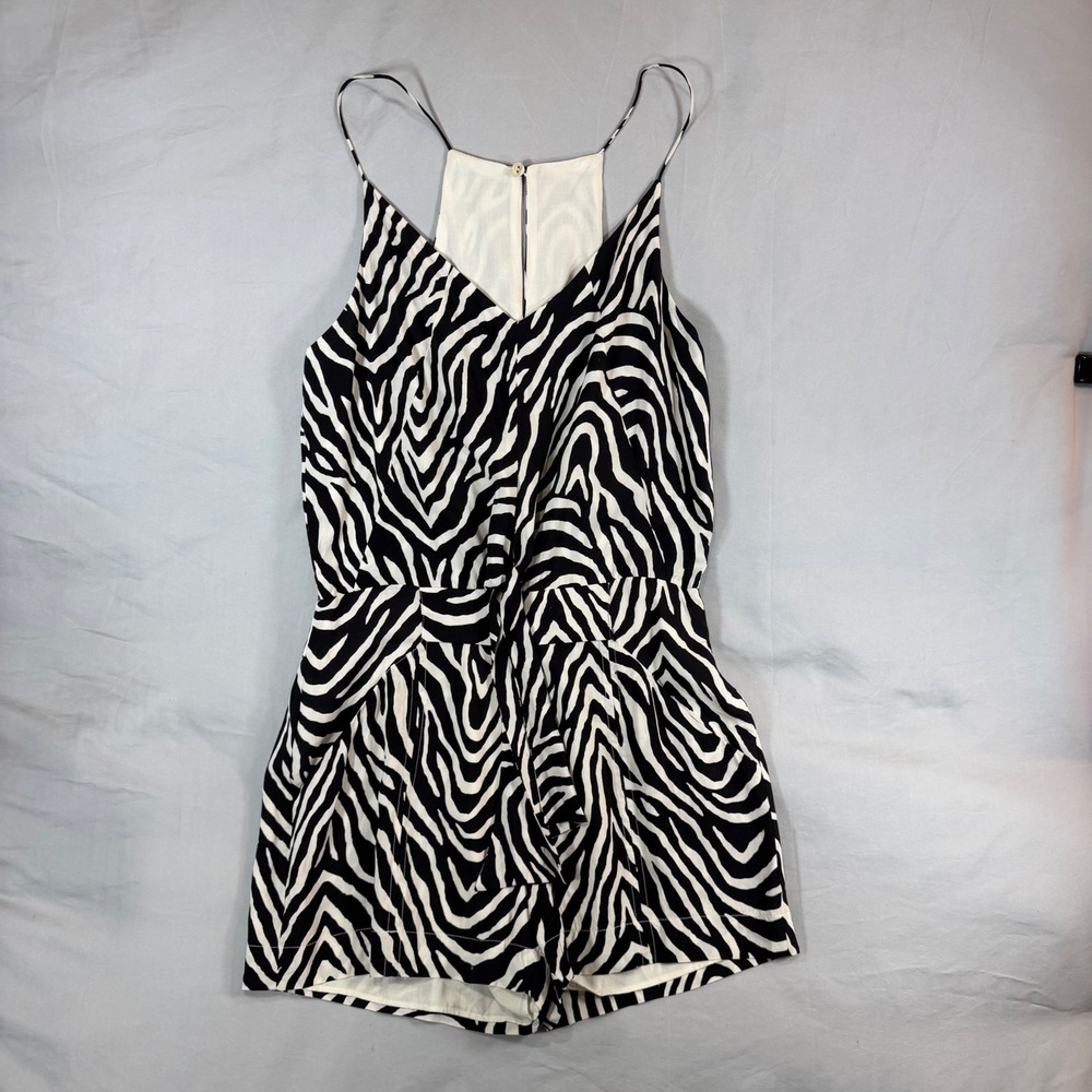 Vix Paula Hermanny Zebra Print Romper Black White Racerback Tie Front NWT Size M